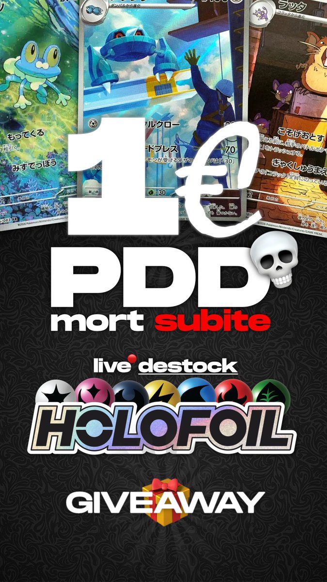 HOLOFOIL_FR's tweet photo. Hello la team ! Petit live cette semaine en attendant le gros stock 😌

Live fond de tirroir ! Tout à un 1€ prix de départ en mort subite. Ce soir à 18h sur whatnot !

https://t.co/qnRexZSnYq https://t.co/0fRO9hcgQ9