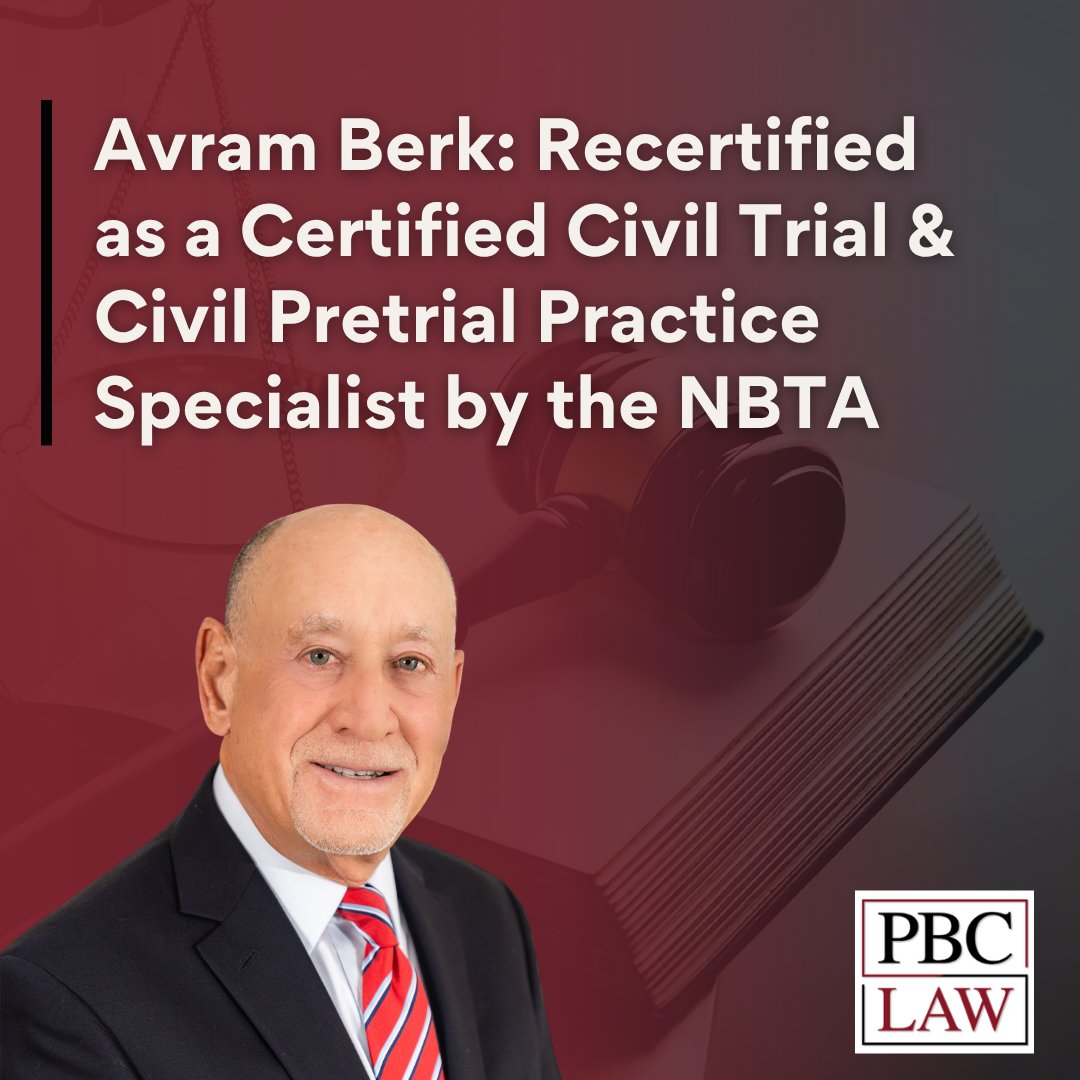 pbclawsc's tweet photo. We are proud to announce that Attorney Avram “Avi” Berk of Peterson, Berk &amp; Cross, S.C., has been recertified by the NBTA as both a Civil Trial Specialist and Civil Pretrial Practice Specialist.

🔗https://t.co/9gLIgZTQ6c

#PetersonBerkCross #TrialLaw #WisconsinLaw https://t.co/BqEUaPrbXB