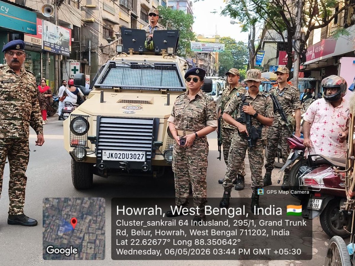 CrpfWest's tweet photo. CAPF in alert mode 
Area Domination at vulnerable pockets 

@CEOWestBengal 
@ECISVEEP https://t.co/15tG8pQuTN