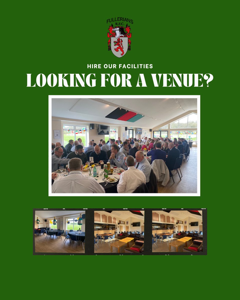 FulleriansRFC's tweet photo. Looking for a venue? 🏉
Fullerians RFC offers indoor & outdoor space, bar facilities and plenty of parking — perfect for parties, events & meetings 💚
#FulleriansRFC #VenueHire #WatfordEvents https://t.co/ooVDkCH6ZF