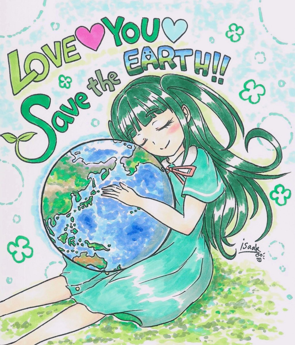 AetherneliaeMJS's tweet photo. LOVE💚YOU💚Save the EARTH!!
　　　🌏️地球を抱いて🌏️

明日、5月7日はいきづらい部！の
山田真緑(やまだ みどり)ちゃんのお誕生日!! HAPPY BIRTHDAY🎉

環境保護ポスターっぽくなっちゃった…?!
#山田真緑生誕祭2026
#いきづら絵部 https://t.co/LB1r84ymoF