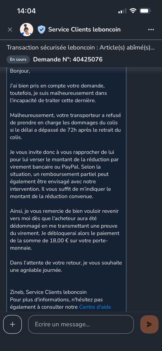 JulienDvy's tweet photo. @leboncoin vos réponses sont toujours aussi ahurissantes, incompréhensibles et infondées juridiquement : 
1) le colis est endommagé par le transporteur auquel vous nous obliger à recourir via le service de livraison intégré https://t.co/iiGWKSfs7z