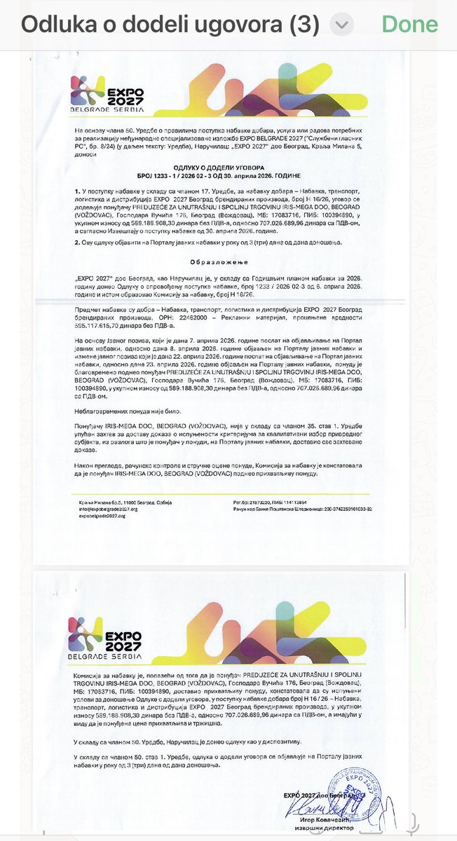 Dok Alek i Andrej bacaju koske za glodanje o datumima, uredno izvode epsku pljačku preko EXPO.

Sada i preko gejmerske firme braće Stakić IRIS-MEGA za (sedite) 707.026.689,96 dinara, tj.
6 MILIONA EVRA

Samo za reklamni materijal
Samo za isporuku “brendiranih proizvoda” za EXPO