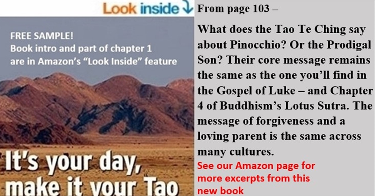 YourDayYourTao's tweet photo. Taoism isn’t a religion, but it’s reflected in many of them. Here’s a thought from my chapter on Te, or Virtue. Curious? “Look Inside” my Amazon page. Hope you enjoy it & consider buying the book. More info at https://t.co/doSuQglpXX
#TaoTeChing #Daodejing #LaoTsu #LaoTzu #Laozi https://t.co/iMGPdPqLbF