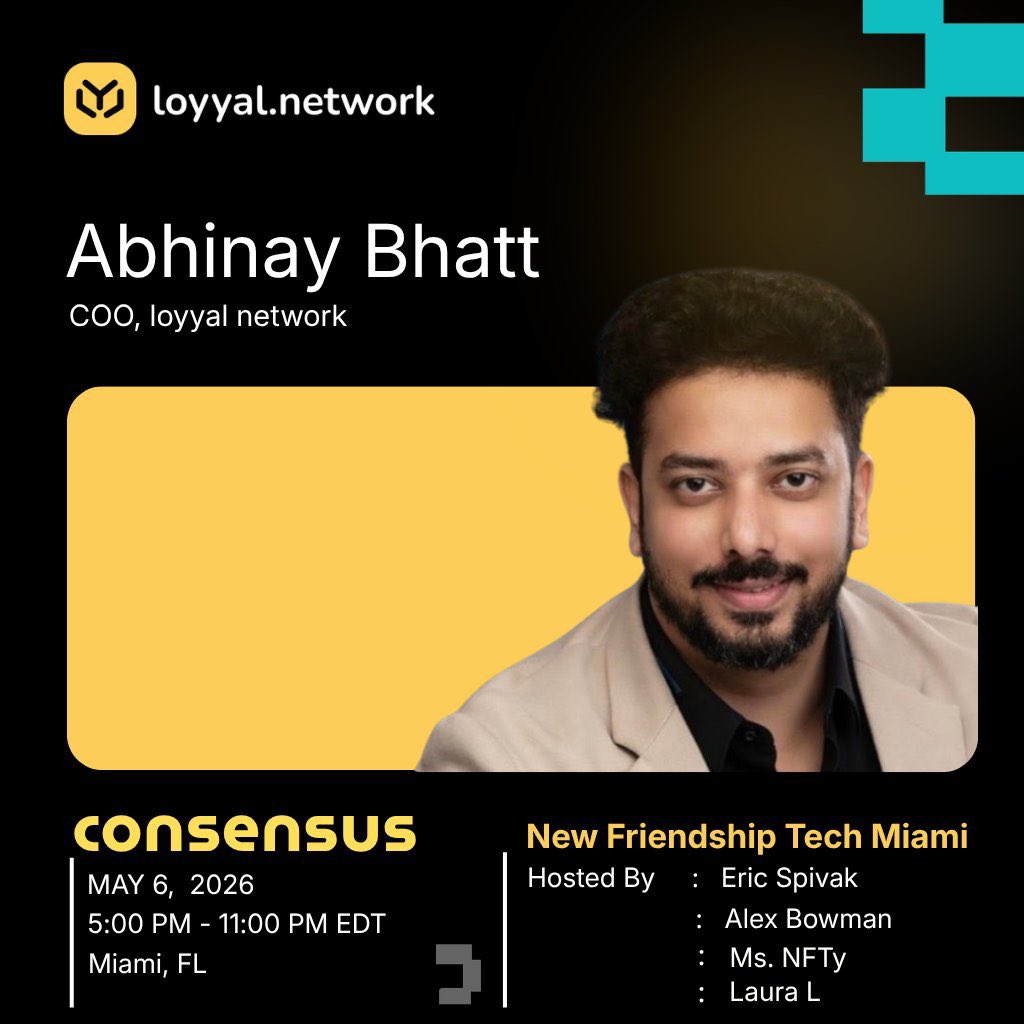 Miami energy just hits different 🌴✨

Excited to be joining New Friendship Tech Miami alongside <a href="/LoyyalNetwork/">Loyyal Network</a> and an incredible lineup hosted by <a href="/EricSpivak/">MOTIVATE  📲 Available for Consulting & Marketing</a>, <a href="/alexb0wman/">Alex Bowman</a>, <a href="/MS_NFTy/">Ms.NFTy 🛡️TEXT: EDTECH to 53555 🗣️United Nations</a>, <a href="/Futurist_conf/">Blockchain Futurist Conference</a>, <a href="/ceokawser/">Kawser Khan</a>, <a href="/geniusprhq/">Genius PR</a> &amp; <a href="/kimprgenius/">Kim Than</a> 💎

Looking forward to connecting with