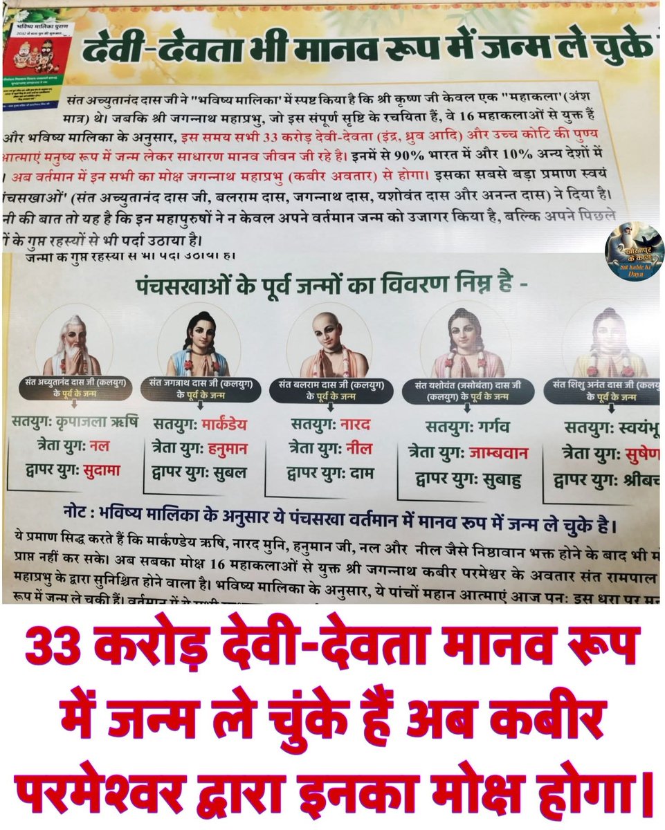 33 करोड़ देवी-देवता इस समय मानव रूप में जन्म ले चुकें हैं अब कबीर परमेश्वर की भक्ति द्वारा इनका मोक्ष होगा।🌎
#satlokasram 
#SaNewsChannel 
#विश्वशांतिदिवस #SantRampalJiMaharaj 
#Kabir_is_Supreme_God