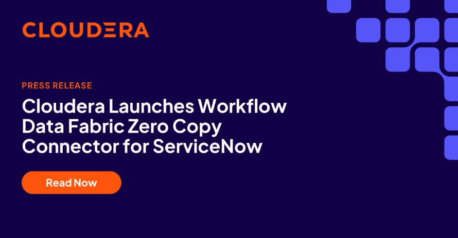 StevenMatison's tweet photo. Still paying the “data movement tax”?

@cloudera’s Zero Copy Connector for @ServiceNow, unveiled at #ServiceNowKnowledge, cuts ETL and duplication. Learn more: https://t.co/jaxYQgZlBi https://t.co/oKUdhdrtAN