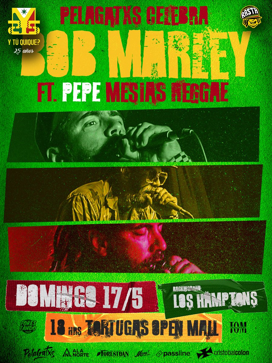 PelaGatosReggae's tweet photo. ✨ Se agranda la familia pa PelaGatxs Celebra Bob Marley en ForestDan TOM 🎤 Nuevxs artistas confirmadxs pa este homenaje al + grande de todos 💛💚❤️⭐ Presenta: #ytuquique
Se suman @miss_bolivia , Yusty de @LAOMBU  y Pepe de @Mesiasreggae  Entradas: https://t.co/abpauKQMsN https://t.co/Fa6oVJL19H