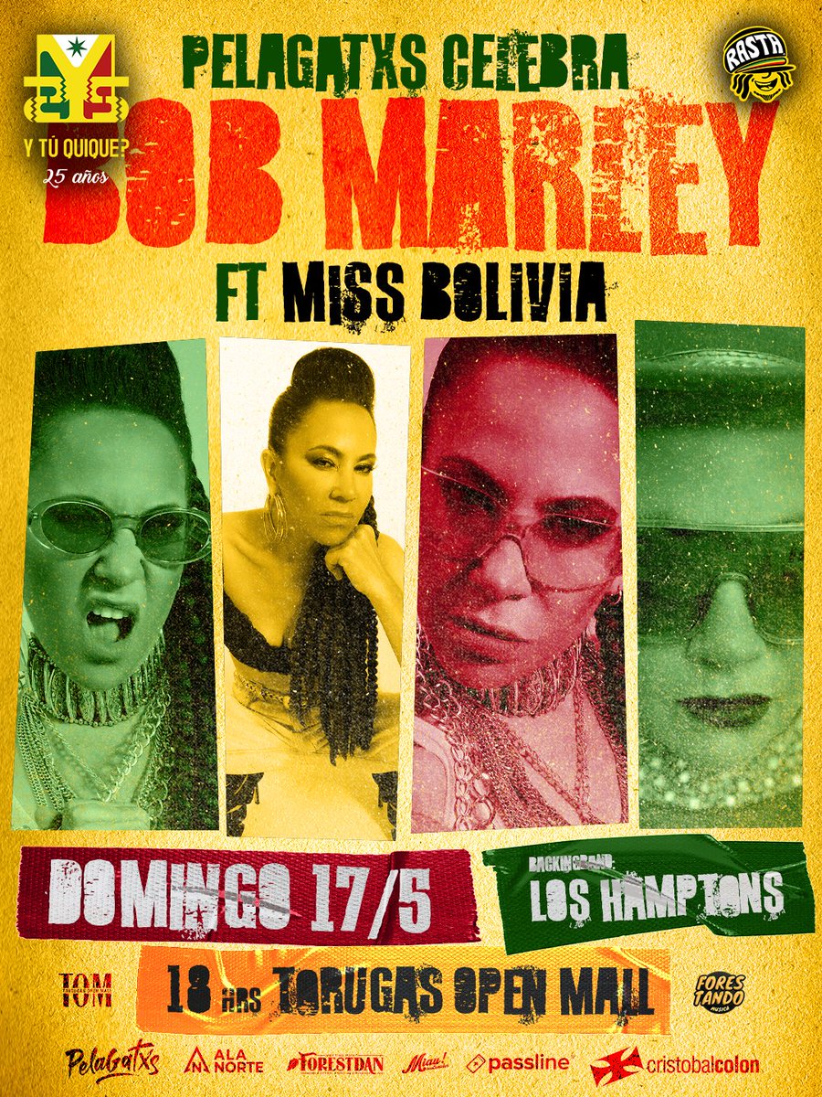 PelaGatosReggae's tweet photo. ✨ Se agranda la familia pa PelaGatxs Celebra Bob Marley en ForestDan TOM 🎤 Nuevxs artistas confirmadxs pa este homenaje al + grande de todos 💛💚❤️⭐ Presenta: #ytuquique
Se suman @miss_bolivia , Yusty de @LAOMBU  y Pepe de @Mesiasreggae  Entradas: https://t.co/abpauKQMsN https://t.co/Fa6oVJL19H