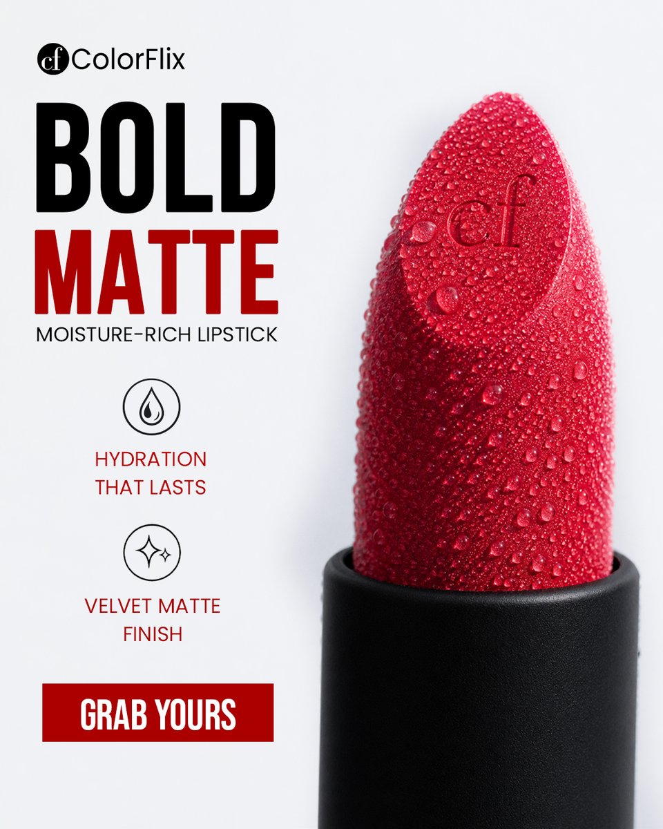 colorflixbeauty's tweet photo. 💄 Matte lipstick that actually feels comfortable.
ColorFlix Bold Matte Moisture-Rich Lipstick delivers bold pigment, lasting hydration, and a smooth velvet matte finish - without the heavy feel
#ColorFlix #ColorFlixBeauty #ColorFlixLipstick #LipstickLove #MakeupIndia https://t.co/UCwEQOVVd3