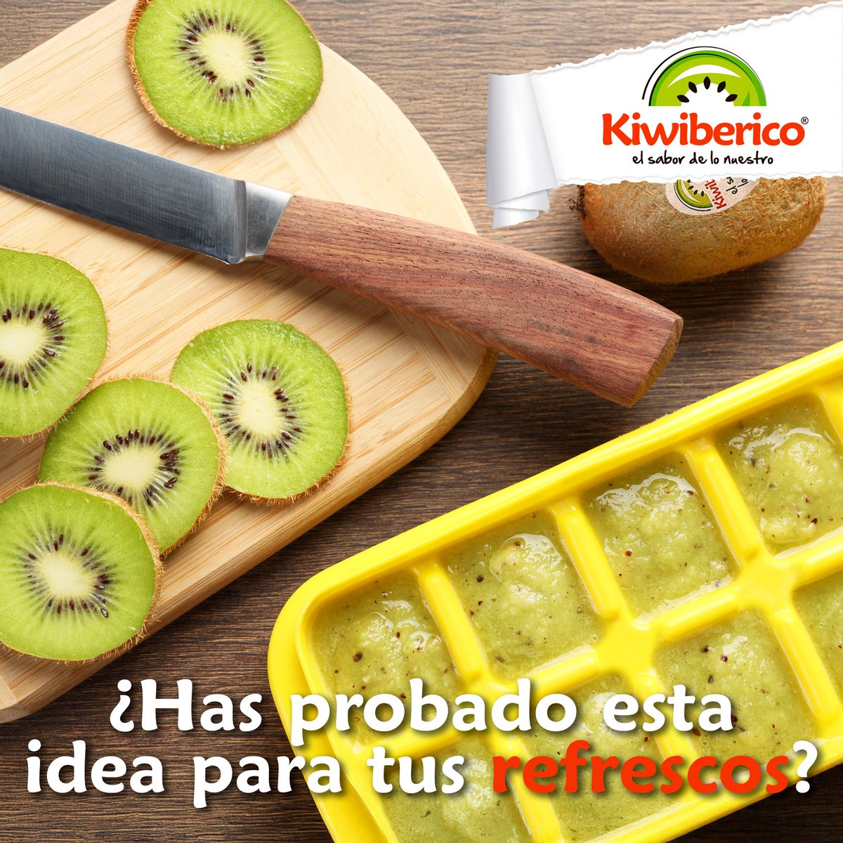 Kiwiberico's tweet photo. Cambia los hielos de siempre por cubitos de #kiwi Kiwiberico licuado. 🥝 Se van derritiendo en tu refresco favorito y le dan un toque con todo el sabor de lo nuestro. Sencillo, fresco y rico. ¿te apetece? #Kiwiberico https://t.co/fY0EiDboNQ