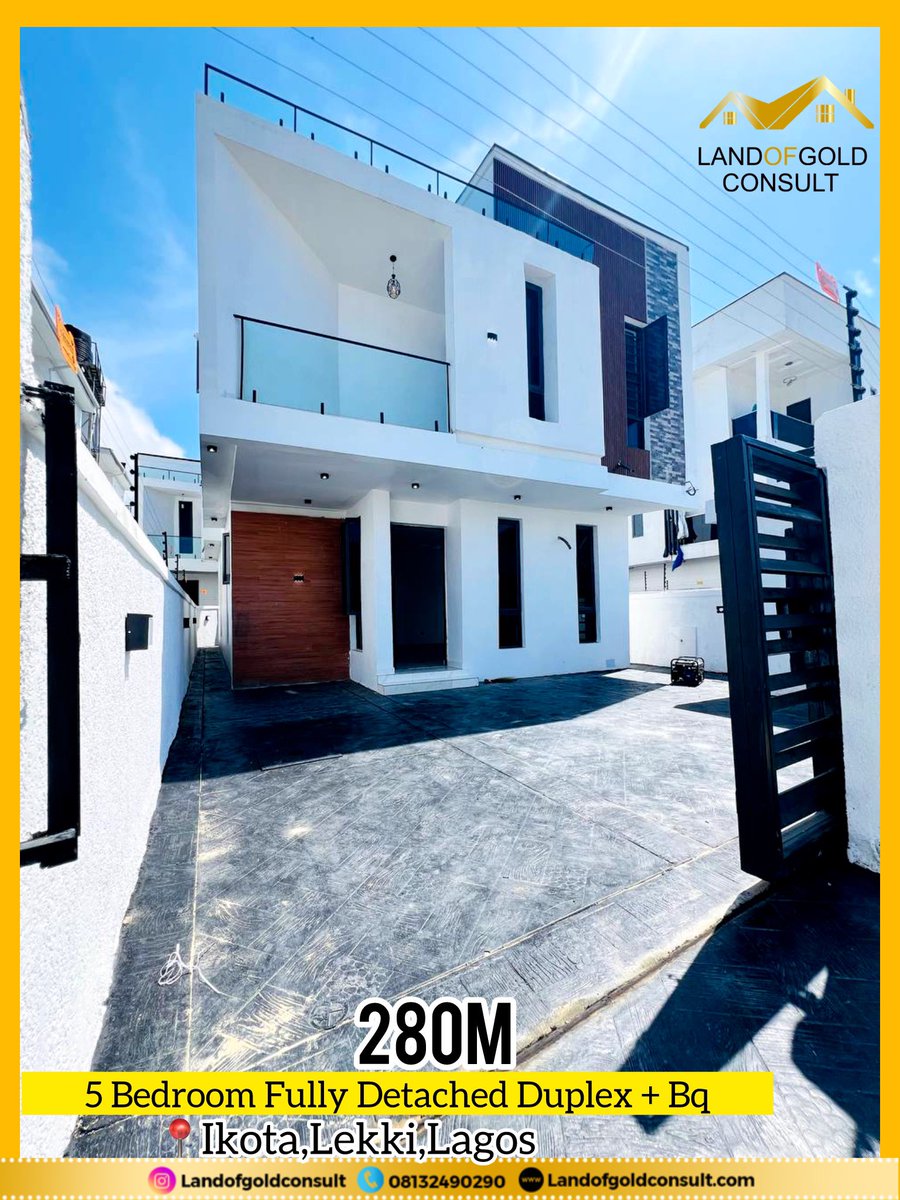 LandofgoldP's tweet photo. 5 BEDROOM FULLY DETACHED DUPLEX+ BQ FOR SALE -280M - IKOTA,LEKKI,LAGOS .

CALL ☎️ 08132490290 
FOR PURCHASE AND INSPECTION

#explore #nigeriansindiaspora #luxuryhomes #property  #propertymanagement https://t.co/whEkPMAlQU