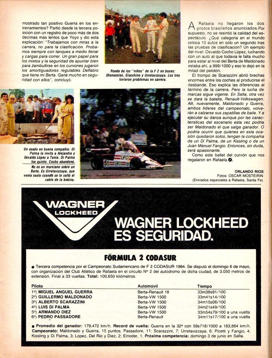 PatoG82's tweet photo. 6 de Mayo de 1984. F2 Codasur en el autódromo de Rafaela 🏁
EL GRAN BALLET DEL CURVÓN
🏆 "Ángel Guerra (Berta/Renault) le ganó a Guillermo Maldonado (Berta/VW) y lo igualó en el campeonato. Ambos dieron un espectáculo memorable"
🥉 Alberto Scarazzini (Berta/VW)
📓 El Gráfico https://t.co/3AiNTB7V4l