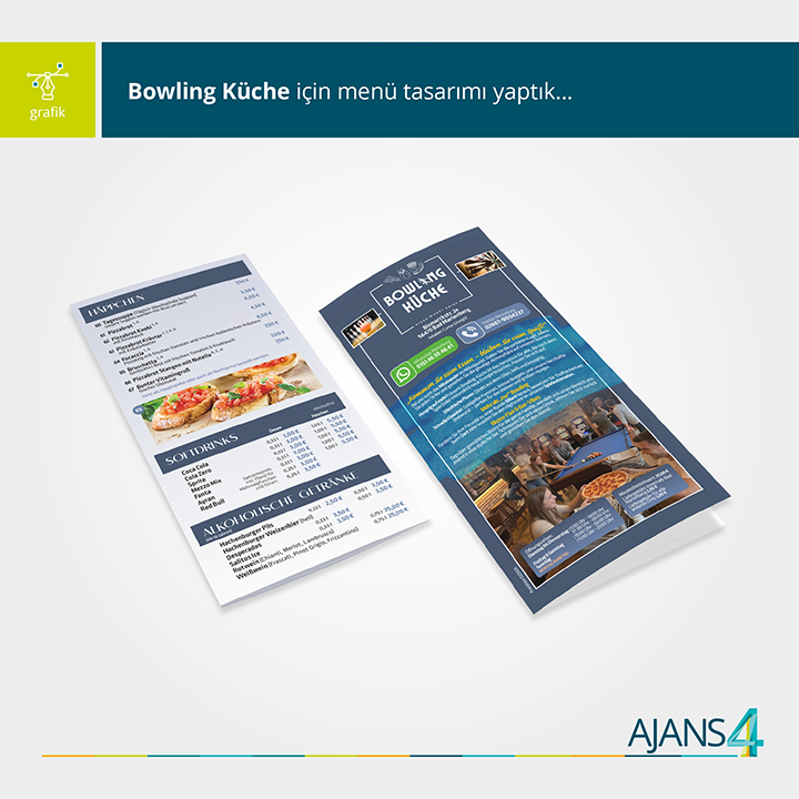 ajans4com's tweet photo. Bowling Küche için menü tasarımı yaptık.
https://t.co/Tkp6BtYcI0
#menütasarımı #katalogtasarımı #broşürtasarımı #flyertasarımı #menü #flyer #broşür #katalog #tasarım #design https://t.co/tEh7nRBPvV