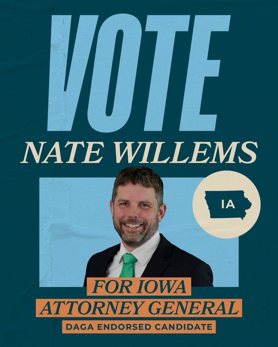 DemocraticAGs's tweet photo. DAGA is all in for Nate @WillemsForIowa! A lifelong Iowan, Nate has spent his career standing up for working families — recovering millions in backpay, securing historic wins for workers, &amp; fighting to expand opportunities as a state legislator. It’s time to flip Iowa’s AG seat. https://t.co/gkZgyFSx12