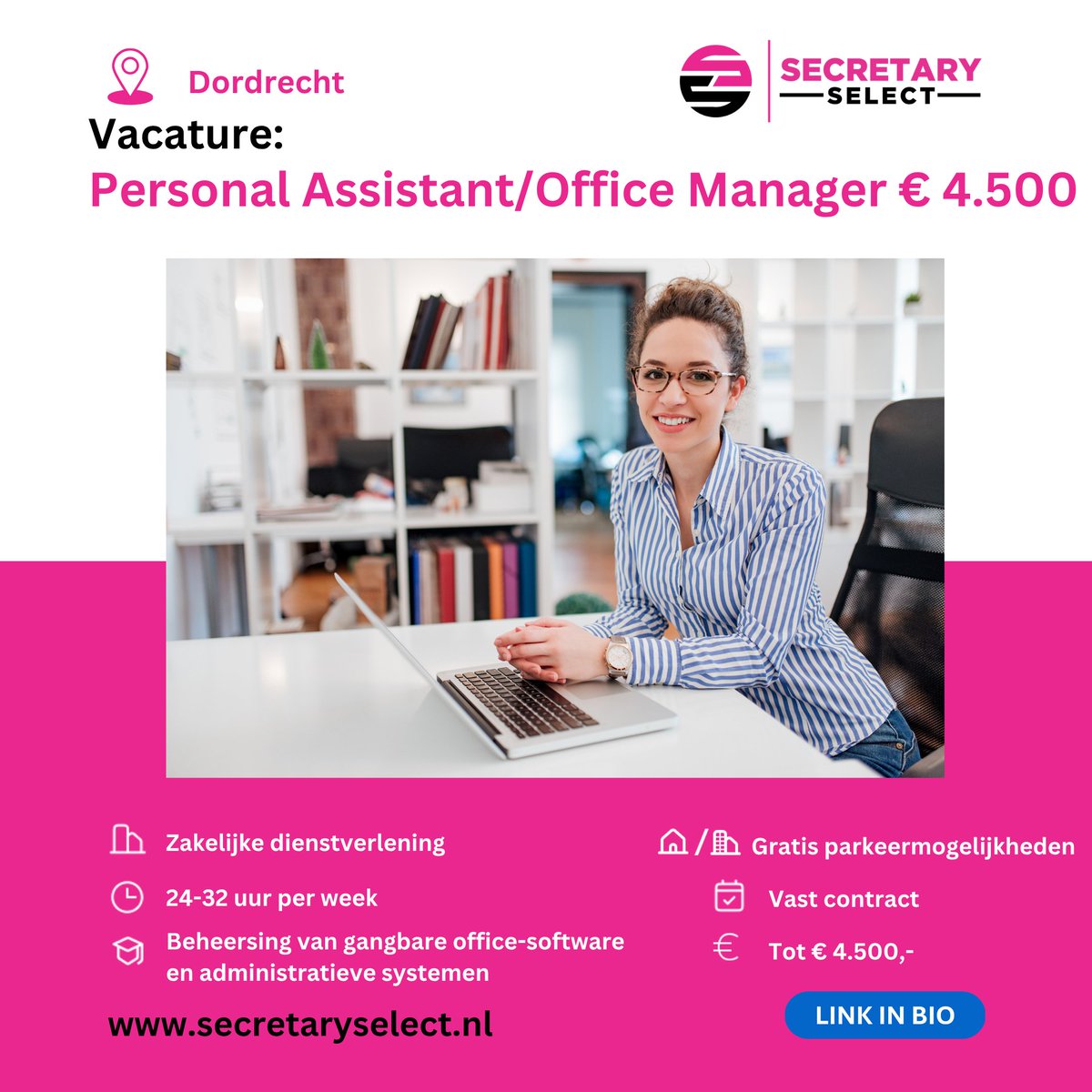 SecretarySelec's tweet photo. ✨ Vacature: Personal Assistant / Office Manager in Dordrecht (€4.500) ✨
📍 Locatie: Dordrecht
⏰ Uren: 24-32 uur per week
🎓 Opleidingsniveau: MBO+/HBO werk- en denkniveau
🏠/🏢 Op locatie
📆 Vast of tijdelijk: Vast

Interesse? https://t.co/7FVHNQwFJE https://t.co/jA9L21n56t