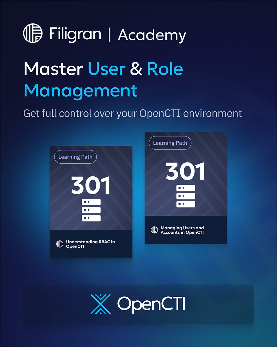FiligranHQ's tweet photo. Getting access control right in #OpenCTI?  
Two new Filigran Academy courses give you the foundation to get it right. Users, groups, roles, markings, and more. The result: A clear, working access model and the confidence to maintain it. 
👉 https://t.co/pToyLVqwmw https://t.co/FDXRdheK50