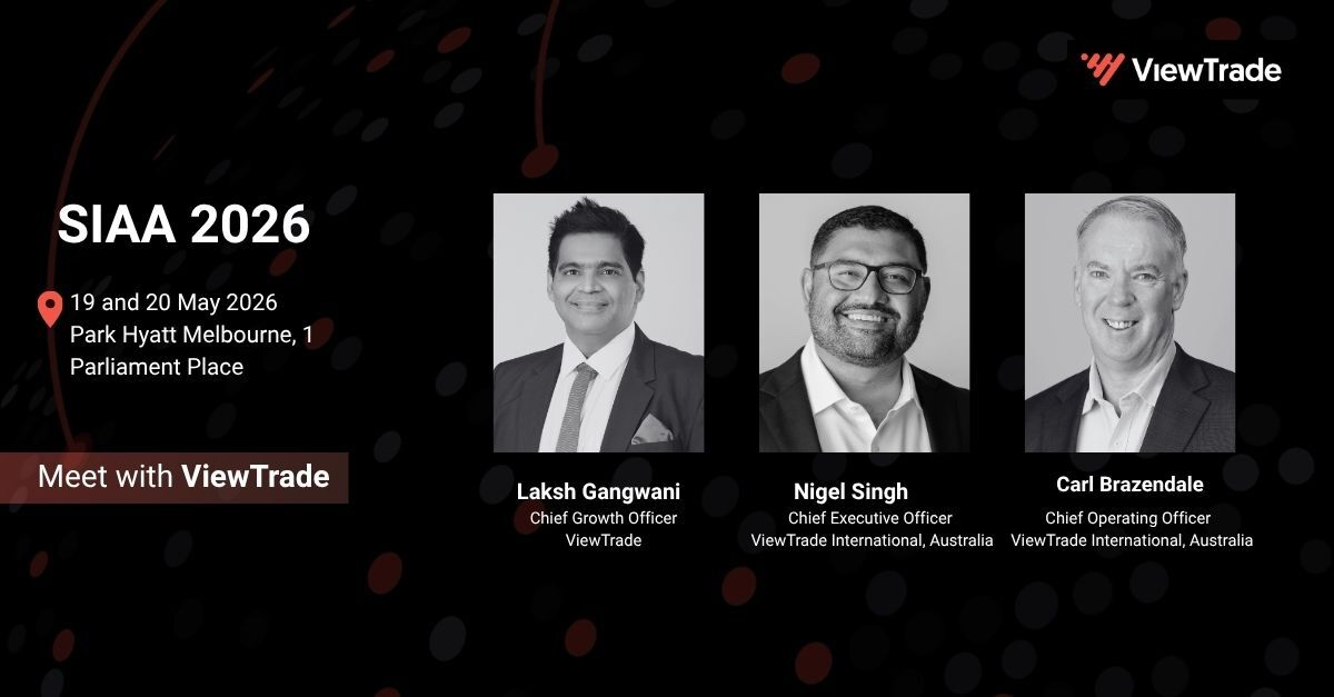 viewtrade's tweet photo. ViewTrade is heading to Melbourne for SIAA 2026!

Laksh Gangwani, Nigel Singh, and Carl Brazendale will attend on 19–20 May at Park Hyatt Melbourne. Looking forward to connecting on trading technology, global market access, and investment solutions.

#SIAA2026 #ViewTrade https://t.co/G1xuITGy2r