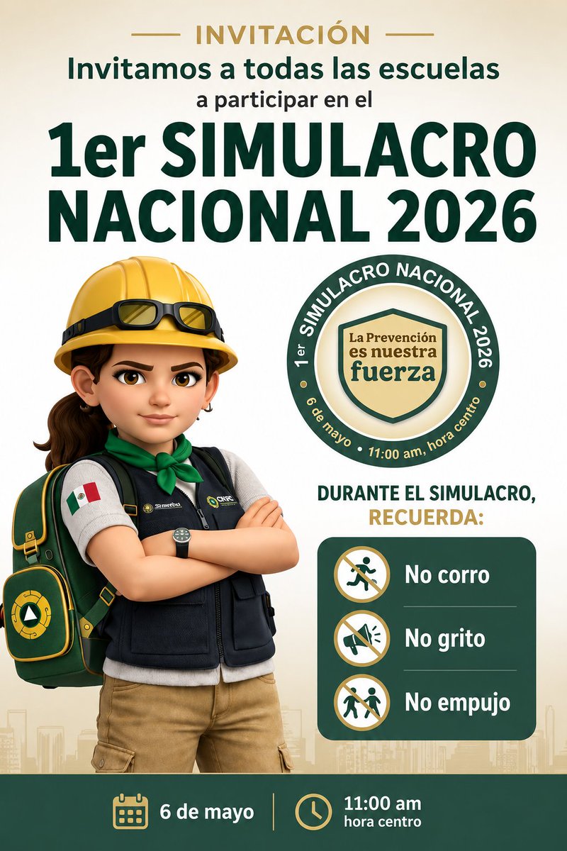 TEEC's tweet photo. Invitamos a todas las escuelas a sumarse y ser parte de este ejercicio que fortalece la cultura de prevención y el cuidado de nuestra comunidad educativa.

🚸 Durante el simulacro, recuerda:
No corro, no grito, no empujo.

La prevención se construye participando. https://t.co/axoyDofScZ