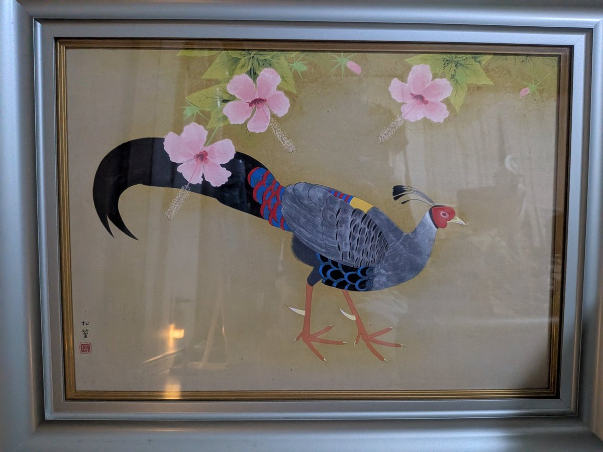 真作保証　上村松篁　「縞白鷴鳥」エディション77/200 木版画 ちらっと外から覗いたら「えっ？上村松篁買えるの？」と思い、そっから