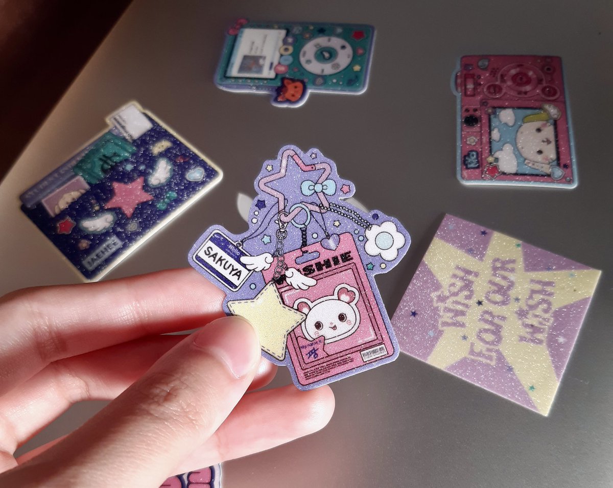 the_charmlab's tweet photo. glitter laminated die cut stickers — mood pack details 𐚱