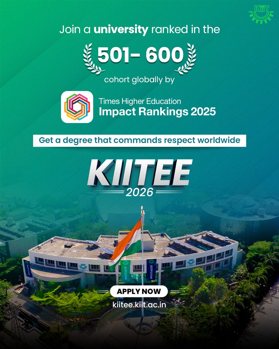 KIITUniversity's tweet photo. Ranked among the top universities globally, KIIT offers you a platform to excel and a degree that opens doors worldwide.

KIITEE 2026 (Phase-2) applications are now open

Apply today at - https://t.co/95No8KGXRc https://t.co/lL0xtdJnKo