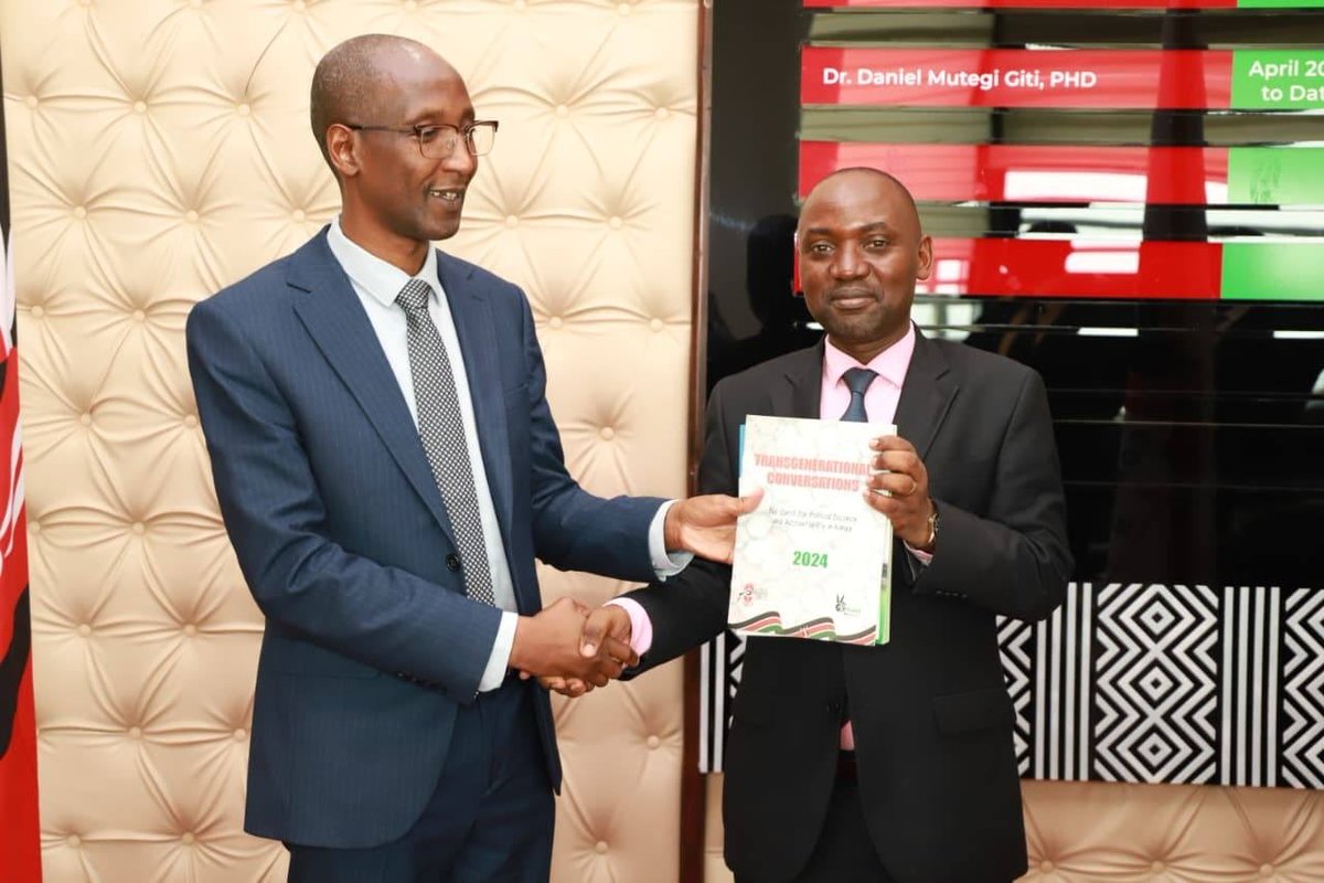 DanielGiti's tweet photo. Advancing Transgenerational Conversations. I had the honour of sharing a copy of @NCIC_Kenya Transgenerational Conversations s to the CEO of National Crime Research Centre Dr. Mutuma Ruteere during his courtesy call to my office.
#TransgenerationalConversations https://t.co/G8fjv1wMih