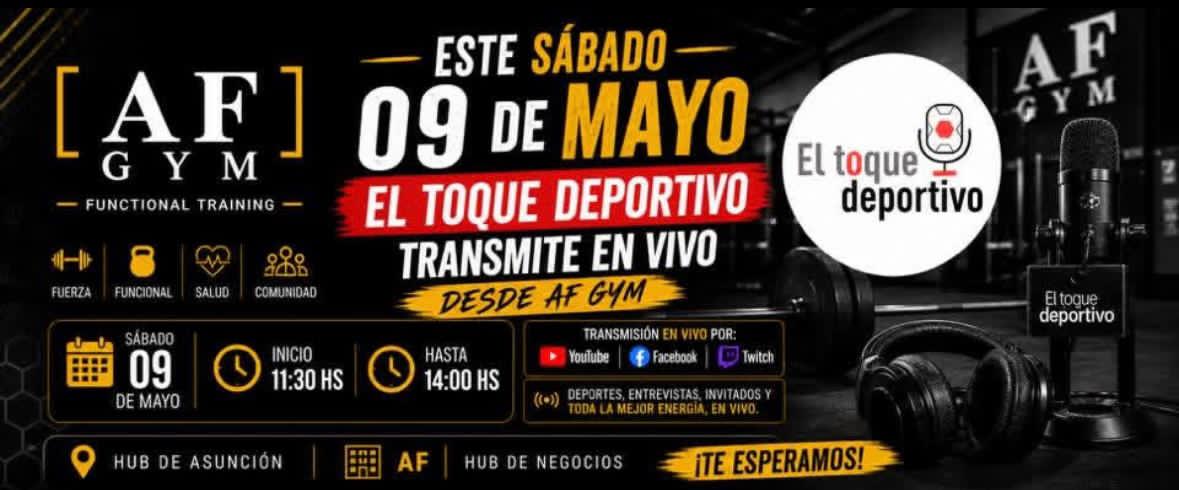 Este Sábado hacemos en VIVO  la previa de la Inaguracion  de AF Gym Functional Training! Regalos para los oyentes , vales del mejor Funcional del país. 
Seguía la cuenta,para participar de los premios para este Sábado!
Este sábado 09 de mayo, en vivo! 
🎙️ 11:30 a 14:00 hs