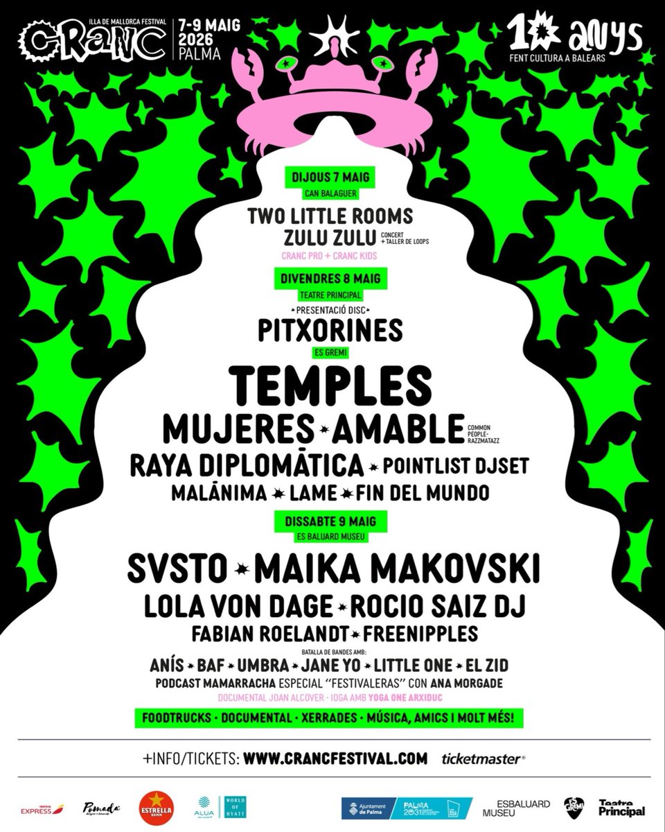 MusicaAltra's tweet photo. 🦀 CRAAAAANC Mallorca💥

Arrenca el festival aquest dijous! 

📍Palma (Can Balaguer, @teatreprincipal, @esbaluardmuseu, @esgremi)

🔗 https://t.co/Y1NcAYtu5O https://t.co/C12QkNBcEa