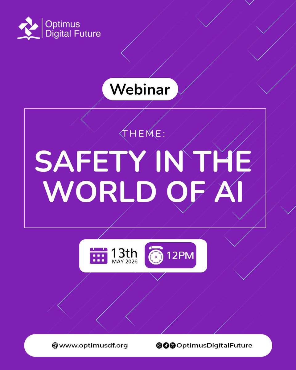 OptimusDF's tweet photo. Building Tomorrow, Responsibly.

The AI revolution is accelerating with systems getting smarter, faster, and more autonomous.

But speed without safety is recklessness.

Join us on May 13th by registering 👇https://t.co/xWnioaXNAX

Let's build tomorrow responsibly.

#webinar https://t.co/YJqndnKzSH