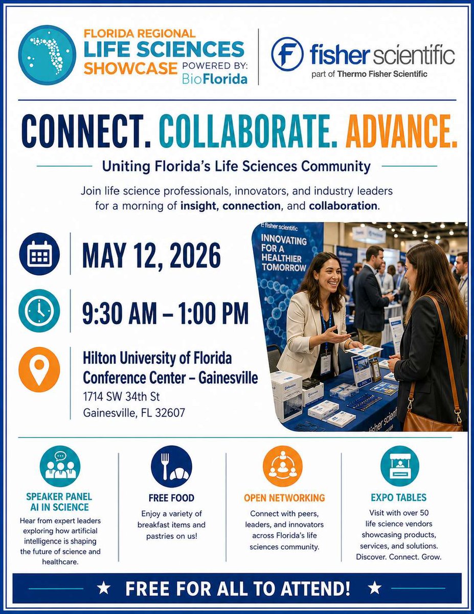 biotility's tweet photo. Connect, Collaborate, &amp; Advance with @BioFlorida's new Life Sciences Showcase! Join Biotility for insights from industry speakers, important networking opportunities, and a showcase featuring local life science vendors.

📅 Tues 5/12, 9:30am-1pm
📍 Hilton UF, Gainesville
💲 FREE https://t.co/iwDOEw41tT