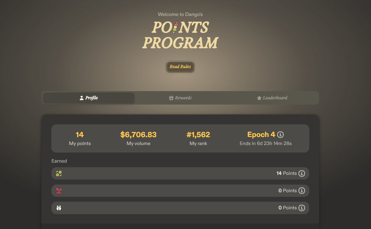 fly_pinkish's tweet photo. Got my first points from @dango in Epoch 3!

I participated in the Dango's testnet and decided to try joining the mainnet. Let's see what happens next. https://t.co/v7cB4OyQPX