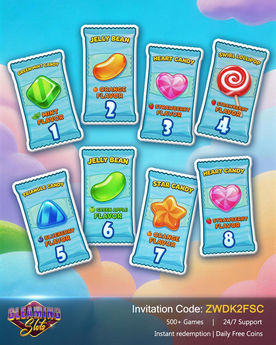 gleamingslots's tweet photo. 1/2 🍭 New Game: Sugar Rush is officially LIVE! Have you tried it yet, Gleamers? 🎮
2/2 🎁 GIVEAWAY TIME! Spot the candy that appears twice in the graphic. 🔍

🔍How to enter
1️⃣ Follow @gleamingslots 
2️⃣ Like & Repost 🔁
3️⃣ Reply with the double candy! 🍬🍬

Grab daily bonus👇
📱App: https://t.co/MvhkskLn8M
🌐Web: https://t.co/9YevDYcgBS

(No account yet? Download our app👉https://t.co/MvhkskLn8M  🎟️ Use Invitation Code: ZWDK2FSC for a free spin after signing up)