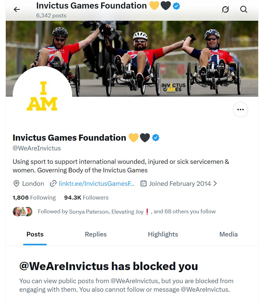 BeeWilde2's tweet photo. @Montecito_Min @WeAreInvictus . @WeAreInvictus aka the Invictus Games page "run" by Prince Harry and Meghan Markle, et. al., blocked me long ago:
The #InvictusGames should be shut-down:->https://t.co/GtugpAgX7d π¨cc: @chtycommission @kensingtonroyal @birmingham2027
#PrinceHarry #Megxit #MeghanMarkle https://t.co/Kspl41SmZT