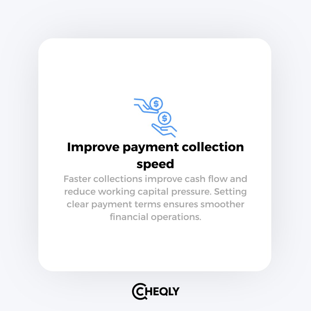 Cheqly_com's tweet photo. 💡 Improve payment collection speed

Faster collections improve cash flow and reduce working capital pressure. Setting clear payment terms ensures smoother financial operations.

#CashFlow #Payments #BusinessTips https://t.co/GcsL0sGChT