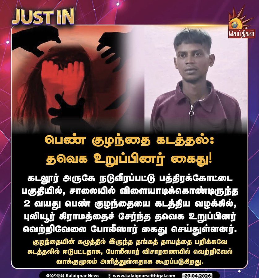 premkumar_cma's tweet photo. விஜய் ஆட்சிக்கு வந்து ஒரே நாளில் நடந்த மாற்றங்கள். 

1.தவெக வட்ட செயலாளரால் 10 வயது சிறுமி க*பழிப்பு. 

2. இரண்டு நபர்கள் 55 வயது மூதாட்டியை கூட்டு பாலியல் வ* புணர்வு.

 3.இரண்டு வயது பெண் குழந்தையை கடத்திய தவெக உருப்பினர் 

4. தலை தனியாக துண்டித்து ஒருவர் கொலை.

#TVKfails
#TVKfails
#TVKfails