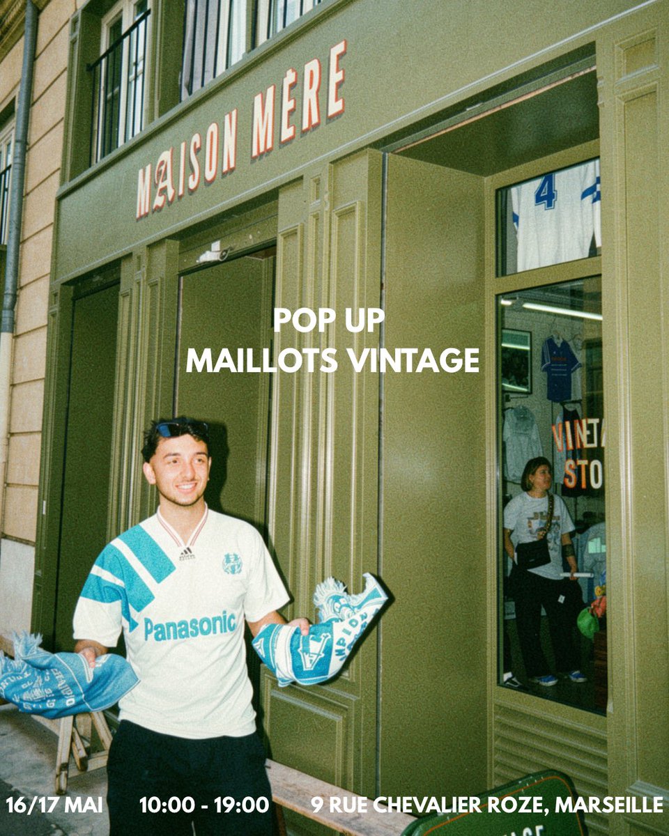 NemanjaShop's tweet photo. POP-UP — MARSEILLE 16/17 MAI. 

+ de 500 maillots vintage, de l’OM (team ancien logo), des sélections ( CDM 26 ça arrive vite) et des joueurs de légendes (Ronaldinho, Zidane, R9, Radonjic…) 

📅 16 &amp; 17 mai 
⏰ 10:00 - 19:00 
📍 Marseille – 9 rue chevalier roze https://t.co/gWiFCypt2o