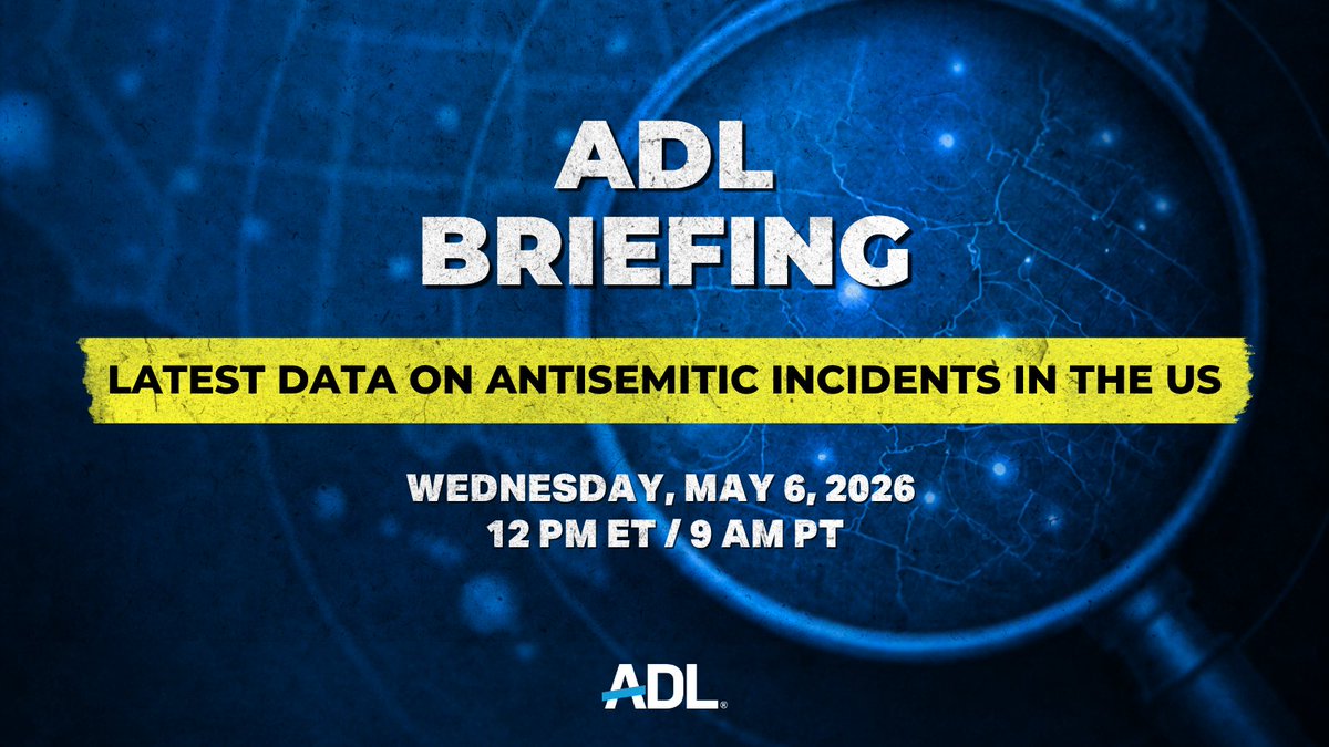 ADL's tweet photo. ‼️ATTN: We just released our 2025 Audit of Antisemitic Incidents in the U.S. and will be holding a briefing to discuss the findings and important trends.

Join us for a deep dive today, May 6th, at 12pm ET/9am PT. 

Register here: https://t.co/bJVV5qCq9I https://t.co/nHL0YaAOhB