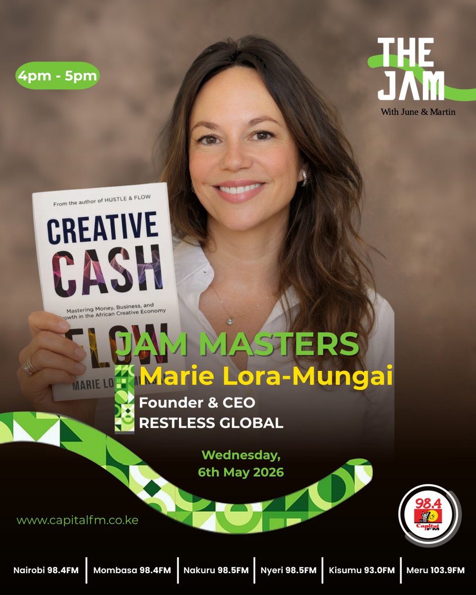 CapitalFMKenya's tweet photo. #JamMasters
Marie Lora-Mungai, Founder & CEO of Restless Global, joins @Palloti76 and @JuneGachui.
Tune in!
#DriveOut @thejam984 https://t.co/FXT5SgnrKb