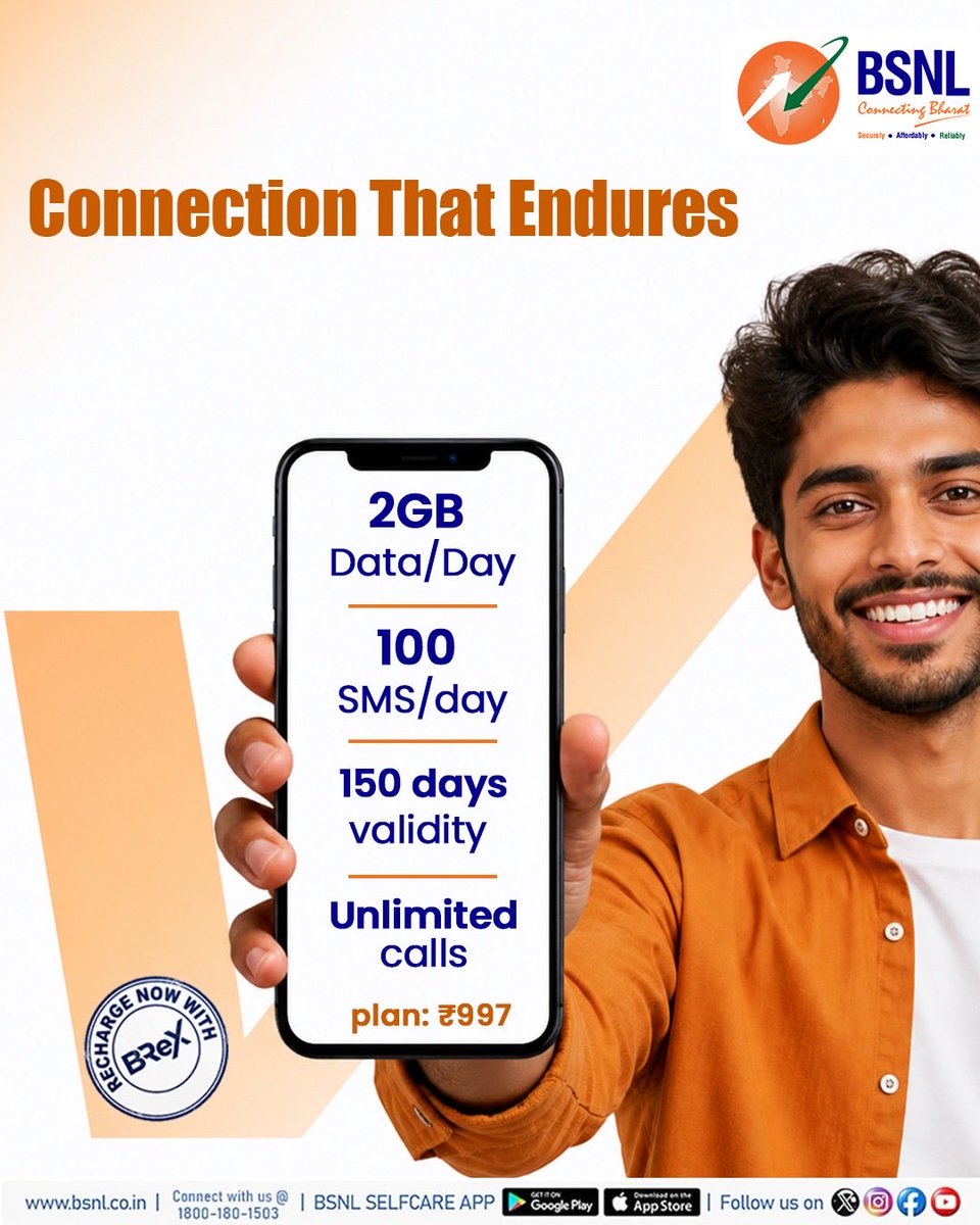 BSNL_CG_Circle's tweet photo. Stay connected for longer without worrying about recharge.
A plan designed for uninterrupted digital living.
Recharge smart via #BReX
👉 https://t.co/OdKhJEvvoc
#BSNLIndia #CALLS #Validity #UnlimitedCalls #DailyData #SMS @BSNLCorporate https://t.co/rTL3SAJUtN