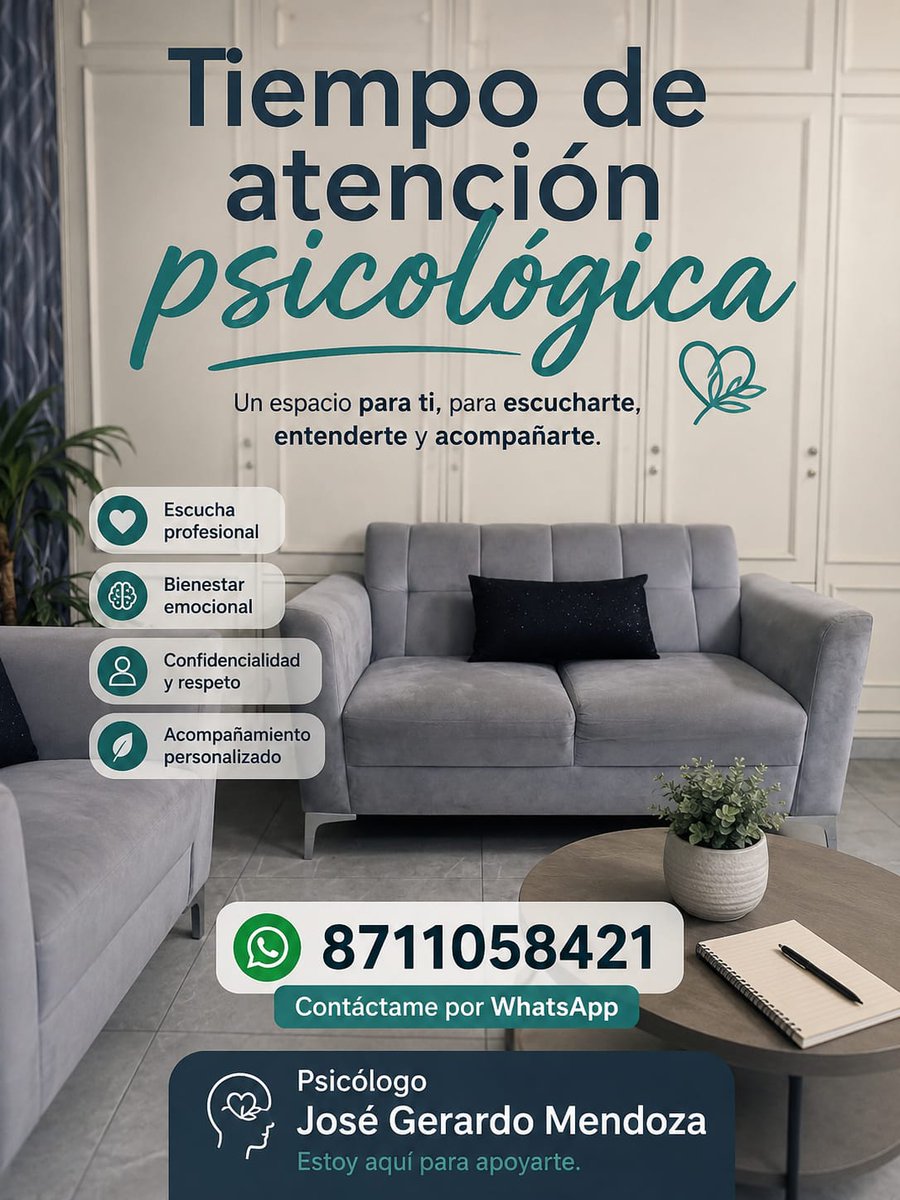 Háblate bonito…
 También es darte el espacio para sanar.
Tu bienestar  es prioridad.
Psicólogo José Gerardo Mendoza
📲 WhatsApp: 871 105 8421