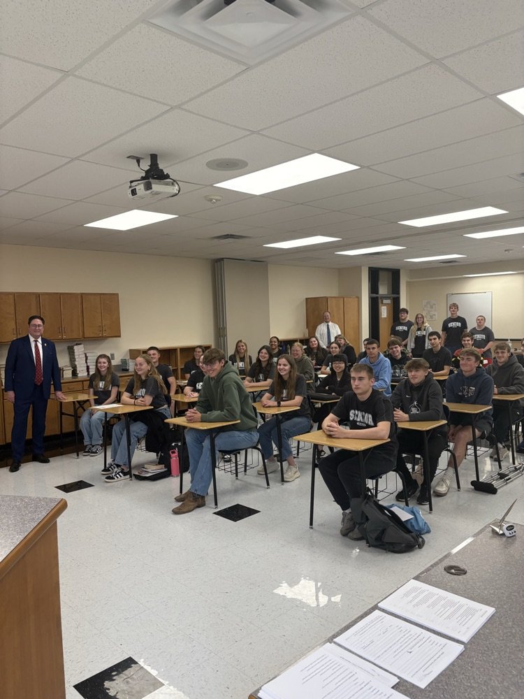EMKnightsSchool's tweet photo. Thank you to Congressman Flood for speaking to our senior Government class while visiting Elmwood-Murdock today. https://t.co/QwQoPHXOTl
