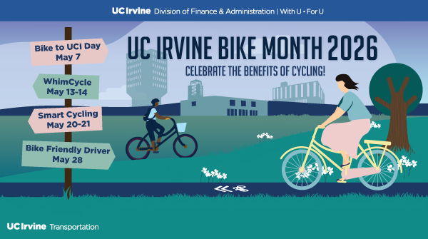 UCIParking's tweet photo. 🚴‍♀️ Join us this May as we celebrate Bike Month at UC Irvine with fun and engaging events for riders of all levels! Whether you’re a regular cyclist or just looking for riding opportunities, this is the perfect time to embrace active transportation: https://t.co/qjkQF8wsQU https://t.co/vtpncAUU3Q