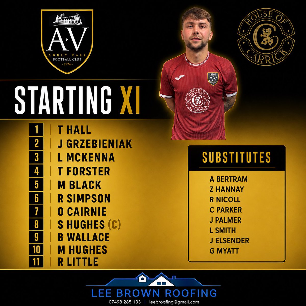 abbeyvalefc's tweet photo. Tonight’s line up for our last South Of Scotland Football League match away to @LochmabenA 
Thanks to our warm up top sponsor Lee Brown Roofing 🙏🏻 https://t.co/rqATIvr1eW