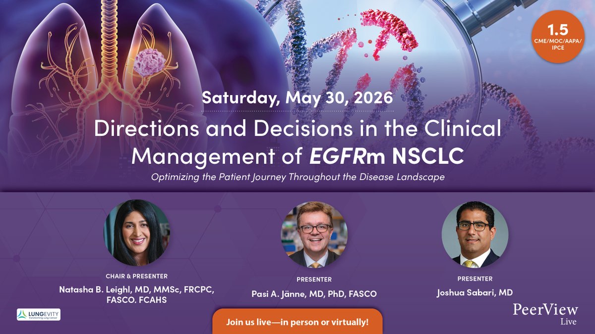 SpeakJen's tweet photo. #NSCLC care is getting more complex—and more promising 🚀

Drs. Leighl, Jänne, and @JSabari break down how to match patients to the right novel therapies.

Join @PeerView + @LUNGevity at #ASCO26 
📍 Chicago | 🗓 5/30 | 6:30 PM CDT 
🔗 https://t.co/oTvchSpAxu https://t.co/3sLGtCuFwO