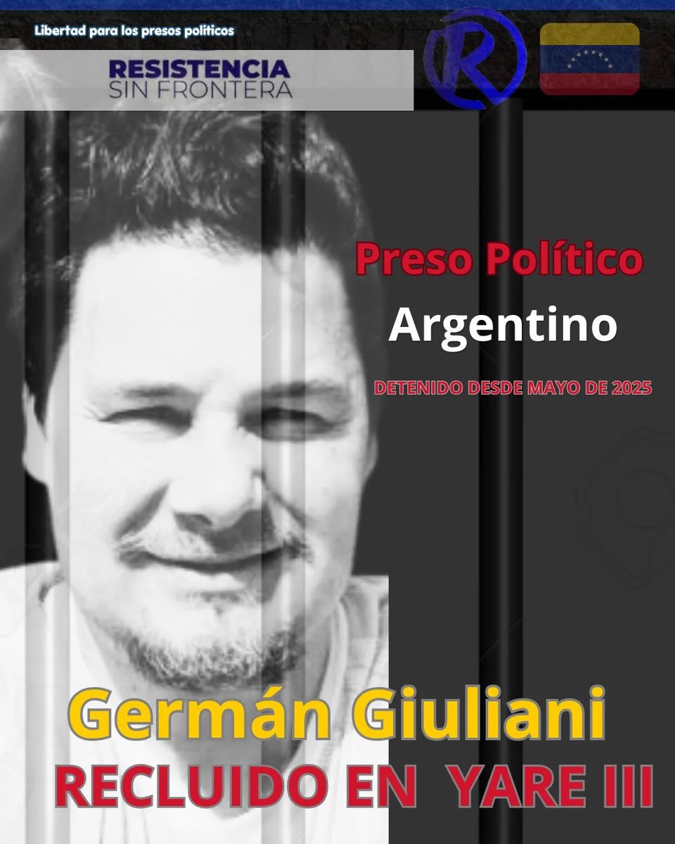 🚨 🇻🇪 || Alertamos sobre la situación de Germán Giuliani, ciudadano argentino detenido en Venezuela, recluido en el centro penitenciario Yare 3 desde 2025.

Su caso presenta serias preocupaciones en materia de derechos humanos, incluyendo la falta de información pública sobre su