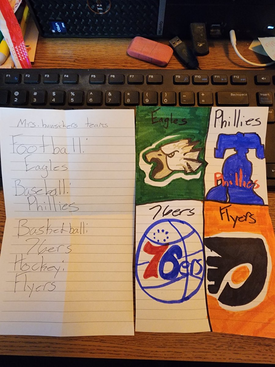 coachkello's tweet photo. When you are a teacher in Missouri, but you are always repping Philly your students make you awesome swag to decorate your classroom. @NHLFlyers @sixers @Eagles @Phillies https://t.co/F3pTH89RYH