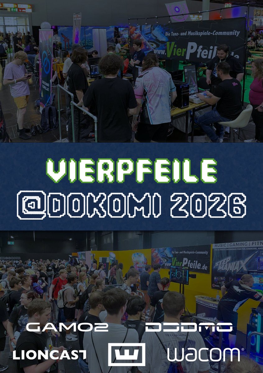 SkyfoxThe's tweet photo. So wie letztes Jahr könnt ihr uns auf der Dokomi Treffen und euch bei StepmaniaX, osu! , Sound Voltex, Chunithm (Simulator) und Indie Games @BeatsOfBetrayal @_Aninoss (RhythmStrike) austoben!

Halle 9R01 Vierpfeile Rhythmgaming!

Thx to @GamoTwo, Lioncast, @wacom @WootingKB! https://t.co/7ZHDy0cPSc