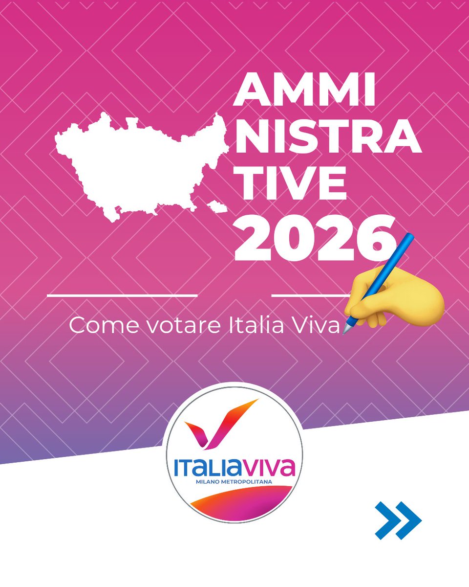 ItaliaVivaMil's tweet photo. Amministrative 2026

Domenica 24 e lunedì 25 maggio si voterà in diversi comuni dell’area metropolitana di Milano, e noi siamo pronti a fare la nostra parte.

Qui le liste che sosteniamo e i nostri candidati:

1/5 https://t.co/rsttYl5F02