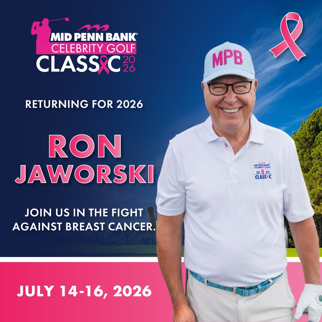 MPBGolfClassic's tweet photo. Please join us in welcoming back Philly sports icon Ron "JAWS" Jaworski for his 11th year at the Mid Penn Bank Celebrity Golf Classic! ⛳ 🎀 

A few of Ron's career achievements: 
- 16 years in the NFL as a quarterback
- Longest TD pass (99 yards) in NFL history 
- Inducted into the Philadelphia Eagles Hall of Fame

JAWS is playing for his wife Liz Jaworski, a breast cancer survivor! Thank you for joining us in supporting breast cancer charities for over a decade. 
@JawsCEOQB
#MPBCelebrityGolfClassic #BreastCancerResearch